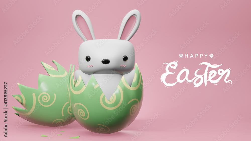 Happy Easter 3D illustration with rabbit in easter eggs Happy Easter 3D illustration with rabbit in easter eggs