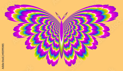 Colorful rainbow butterfly. Motion illusion. 