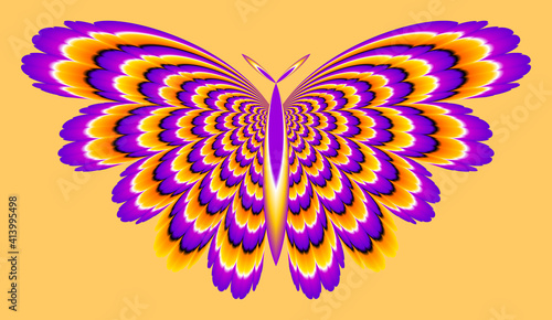 Yellow and purple butterfly. Motion illusion.