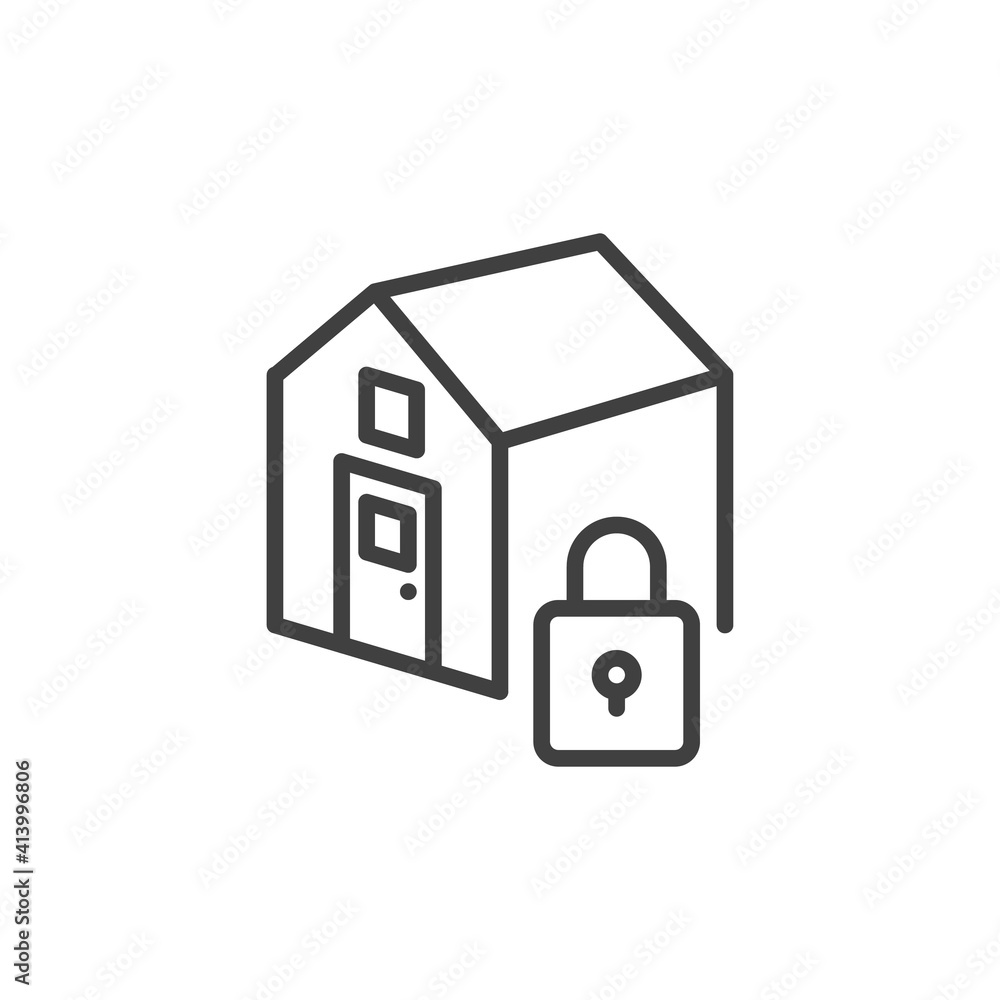 Home security system line icon. linear style sign for mobile concept and web design. House lock outline vector icon. Symbol, logo illustration. Vector graphics Home security system line icon. linear style sign for mobile concept and web design. House lock outline vector icon. Symbol, logo illustration. Vector graphics