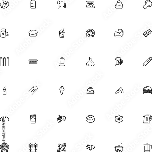 icon vector icon set such as: mocha, drawn, face, mashrooh, kilogram, recycle, cannelloni pasta shape, domestic, bubble, olive, clove, oil, top, ear, basket, takeout, grilled, pannacotta, weight