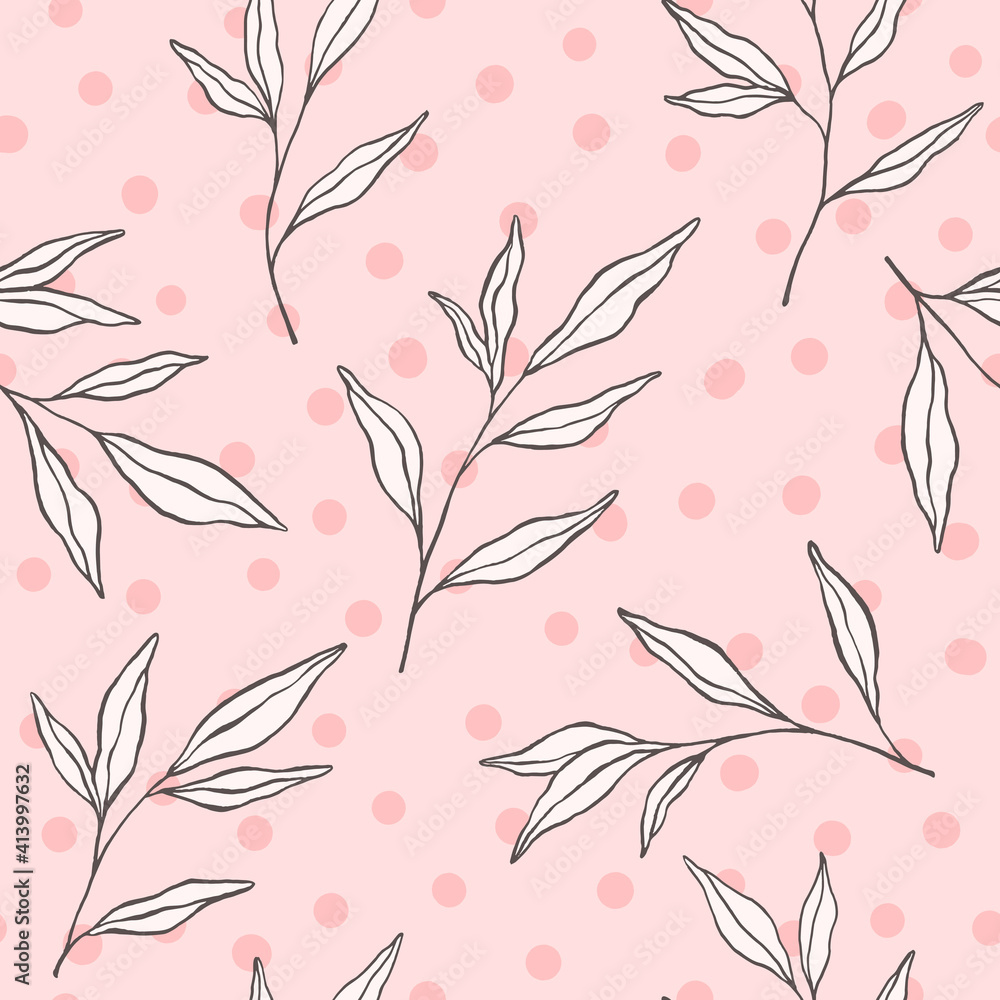 Botanical hand drawn seamless pattern with leaves. Vector floral hand sketched background Botanical hand drawn seamless pattern with leaves. Vector floral hand sketched background