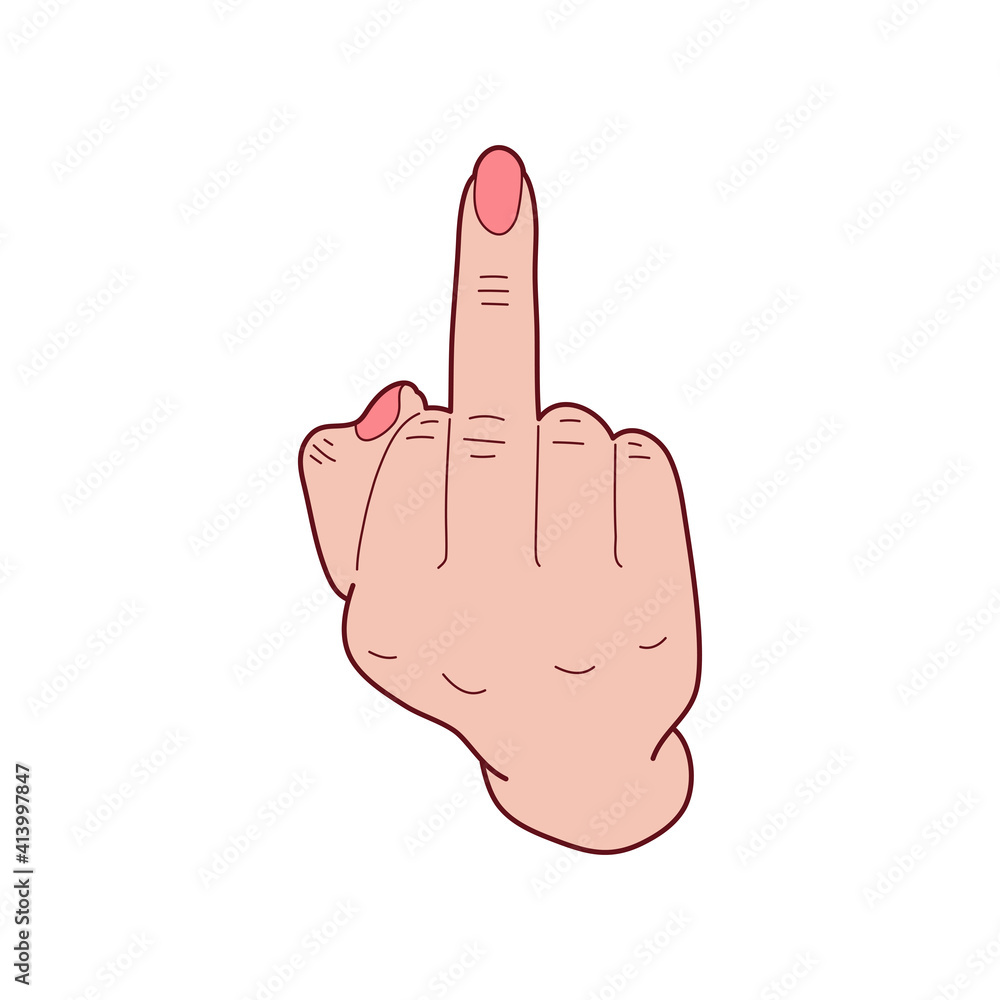 The middle finger hand drawn sign. Vector illustration of fuck you sign.  Stock Vector
