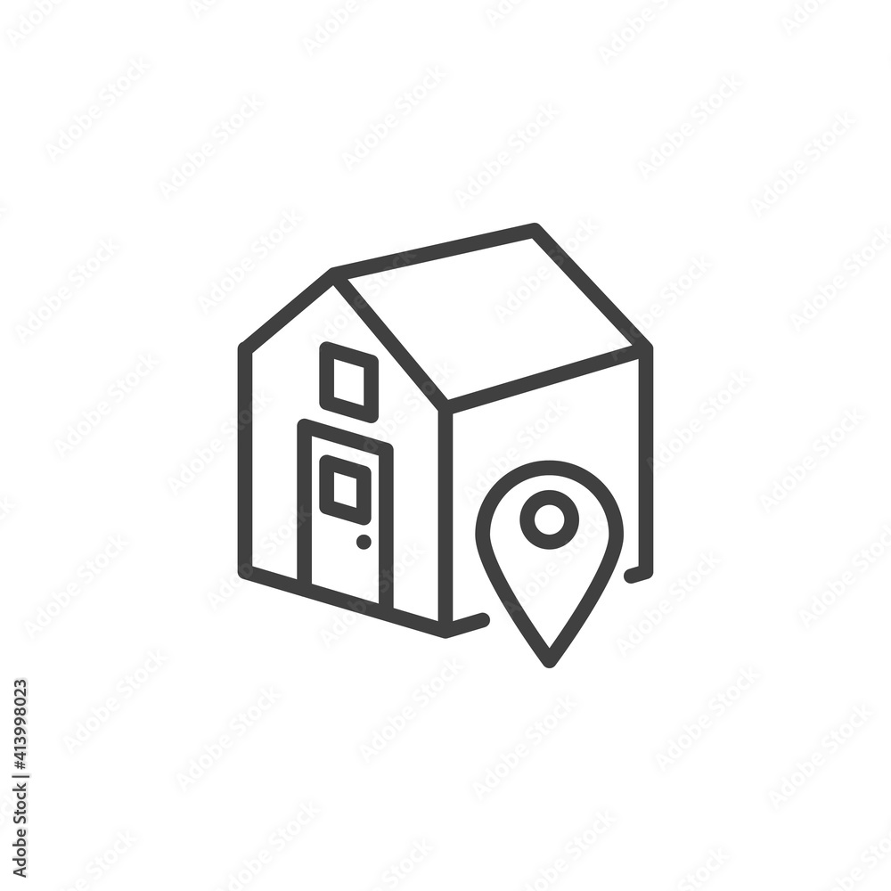 House location line icon. linear style sign for mobile concept and web design. Home map pointer outline vector icon. Symbol, logo illustration. Vector graphics House location line icon. linear style sign for mobile concept and web design. Home map pointer outline vector icon. Symbol, logo illustration. Vector graphics