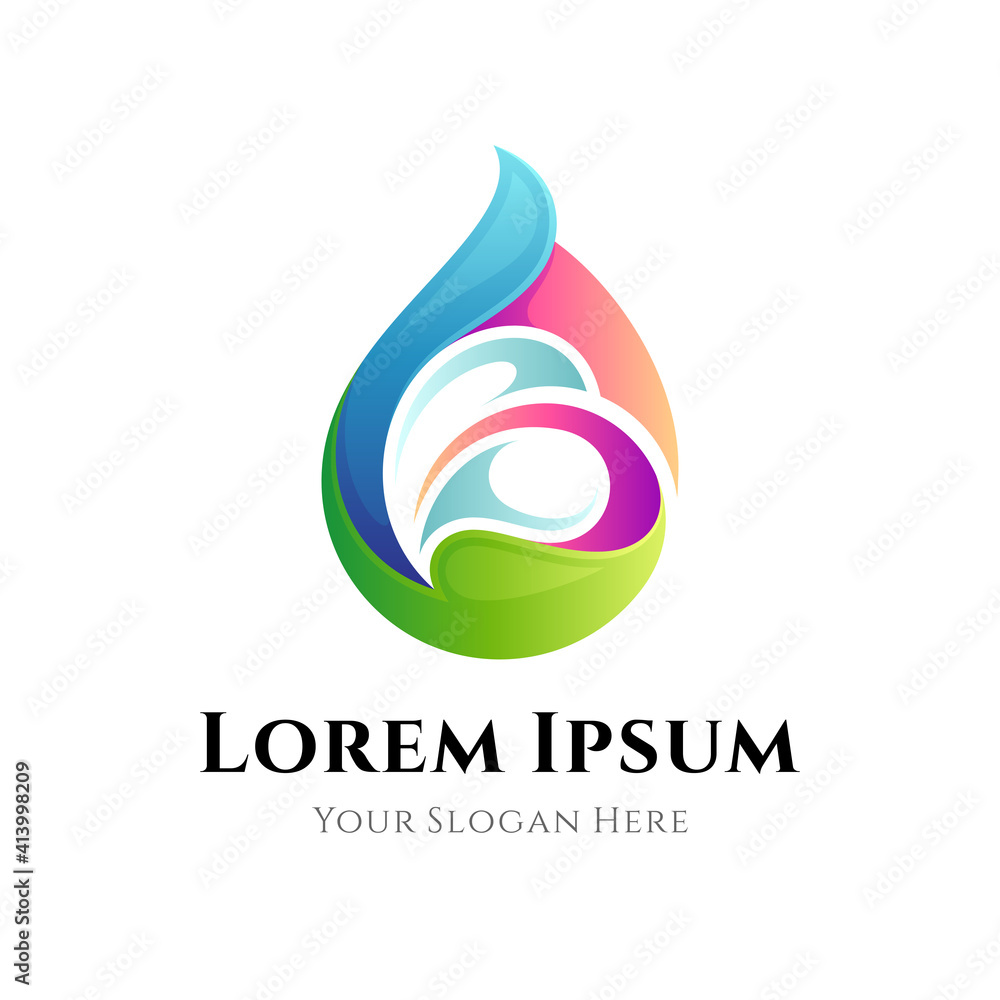 Water drop with leaf logo concept with gradient color, flat logo template Water drop with leaf logo concept with gradient color, flat logo template