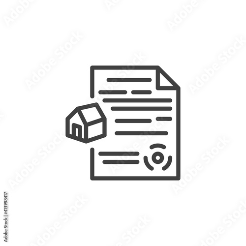 Real Estate Agent Agreement line icon. linear style sign for mobile concept and web design. Real estate contract document outline vector icon. Symbol, logo illustration. Vector graphics