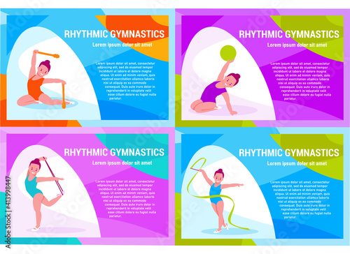 Set of banners. Rhythmic gymnastics for children. Vector illustration in flat style.
