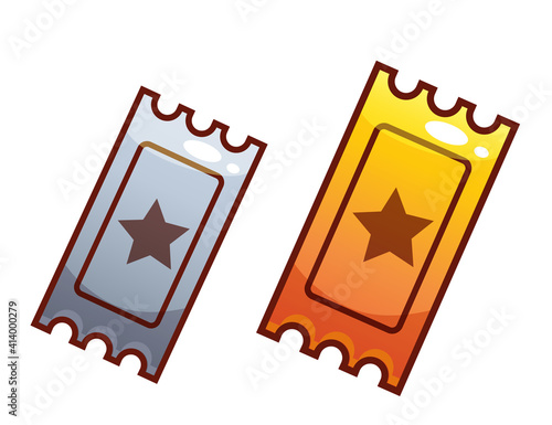 Icon of ticket isolated on white background, vector illustartion of golden and silver lottery tickets