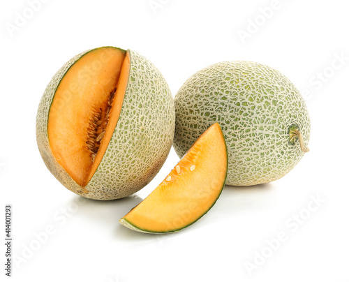 Sweet ripe melons on white background