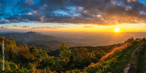 Tropical forest nature landscape sunset view with mountain range at Doi Inthanon  Chiang Mai Thailand panorama
