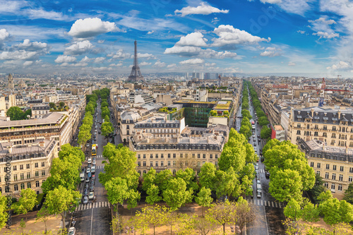 Paris France, high angle view, city skyline at Eiffel Tower view from Arc de Triomphe © Noppasinw