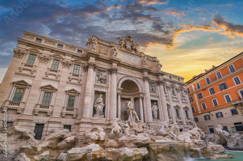 Rome Italy, sunrise city skyline at Trevi Fountain
