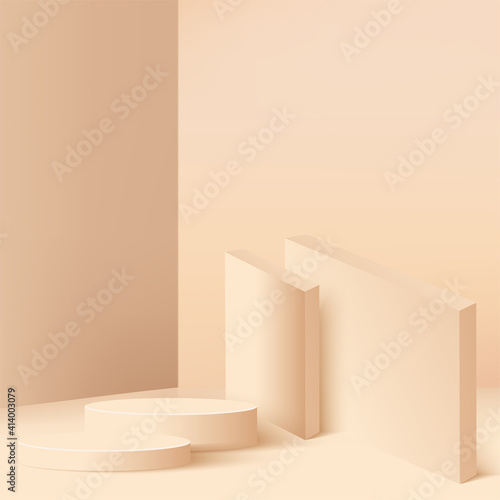 Fototapeta Naklejka Na Ścianę i Meble -  Abstract background with cream color geometric 3d podiums. Vector illustration