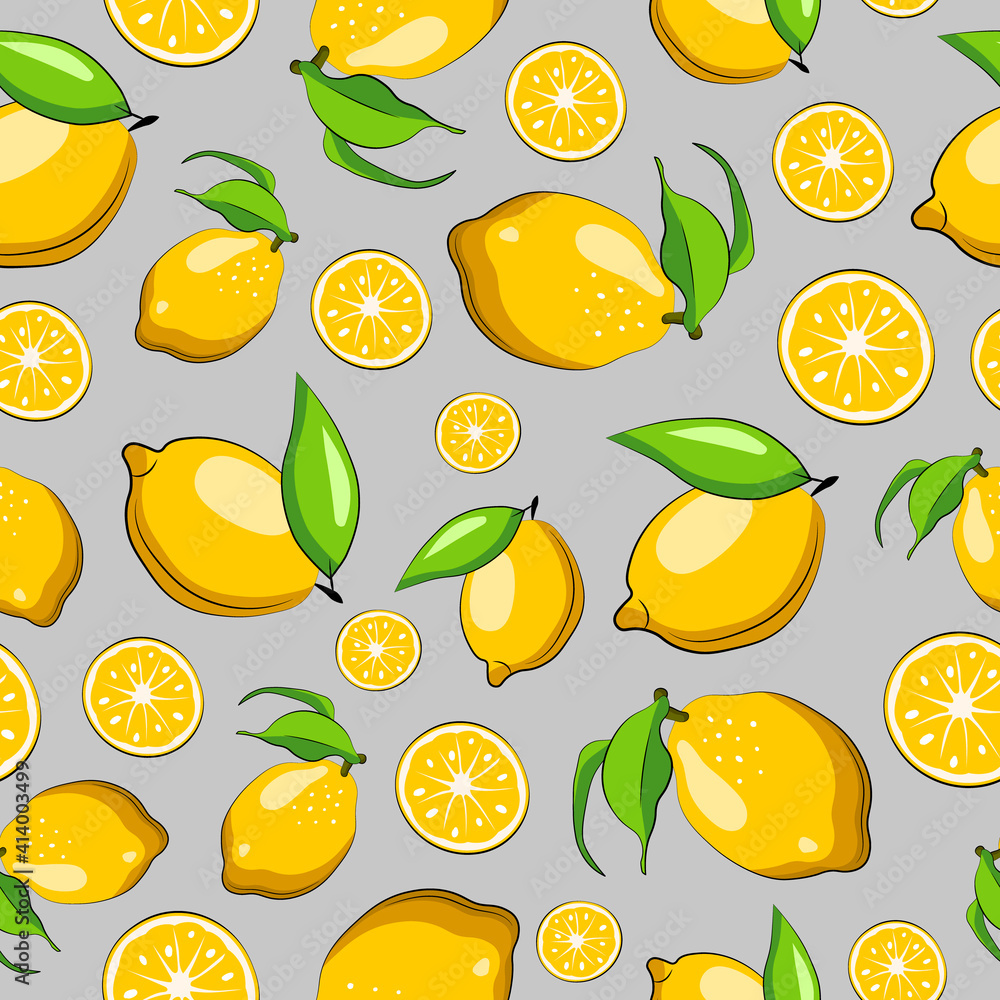 Obraz premium Exotic fruit seamless pattern in hand-drawn style