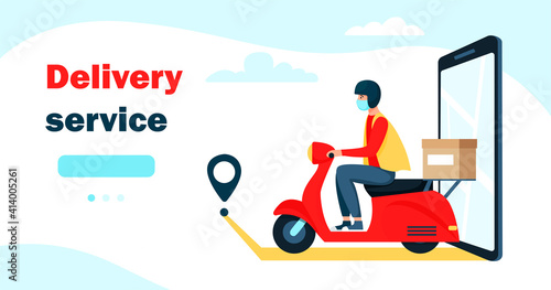 Online delivery service concept, online order tracking, home and office delivery. Courier. Commercial customer order for web banners. Vector illustration isolated on white background.