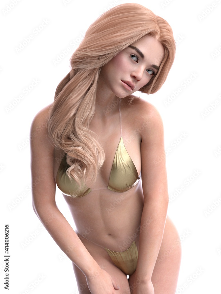 Naklejka premium Software rendering bikini blonde dancer