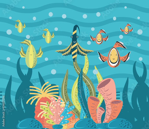 fishes coral reef bubbles sea life underwater world