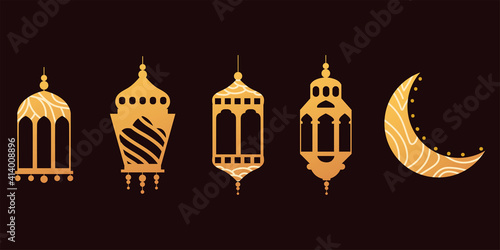 vintage luminous lanterns arabic and moon