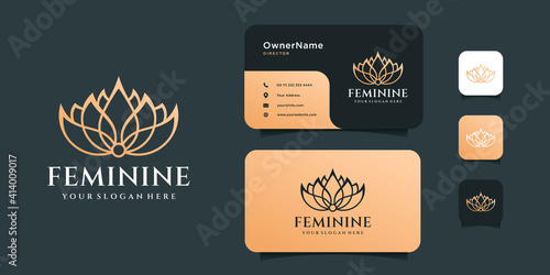 Feminine lotus logo design with business card inspiration