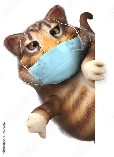 Fun 3D illustration of a cat with a mask © Julien Tromeur
