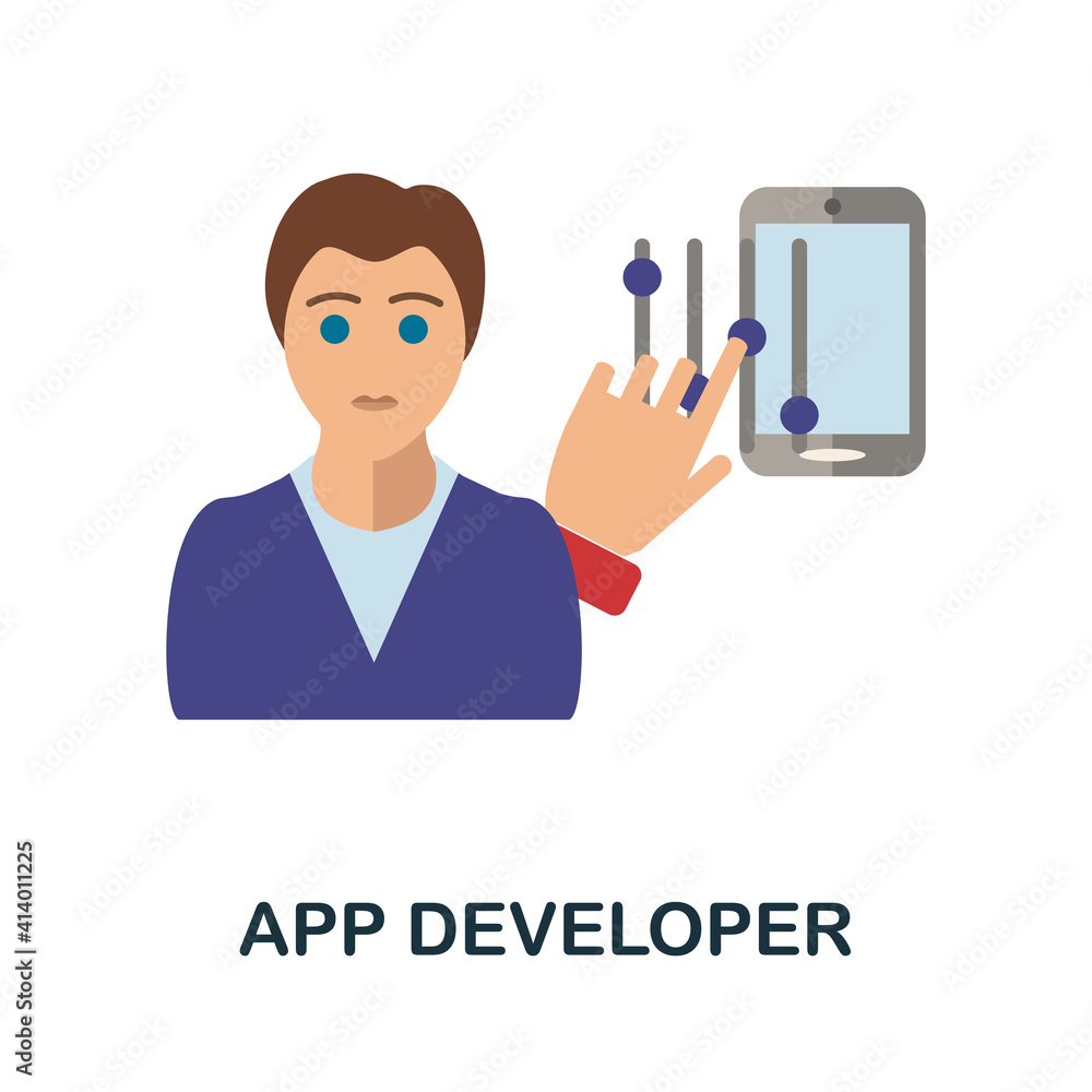 App Developer flat icon. Color simple element from freelance collection. Creative App Developer icon for web design, templates, infographics and more App Developer flat icon. Color simple element from freelance collection. Creative App Developer icon for web design, templates, infographics and more
