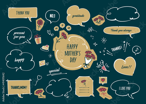 母の日の吹き出しセット クラフト、カフェイメージ（文字入り）