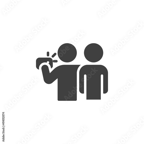 Two man taking selfie photo vector icon. filled flat sign for mobile concept and web design. Friends making selfie glyph icon. Symbol, logo illustration. Vector graphics