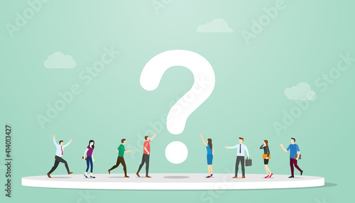 searching or search for answers concept with people and question mark around with modern flat style