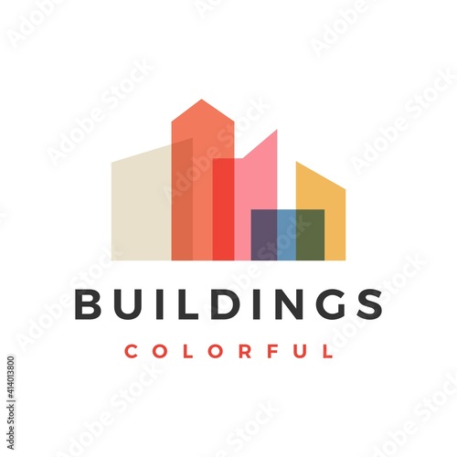 building city skyline colorful overlay logo vector icon illustration