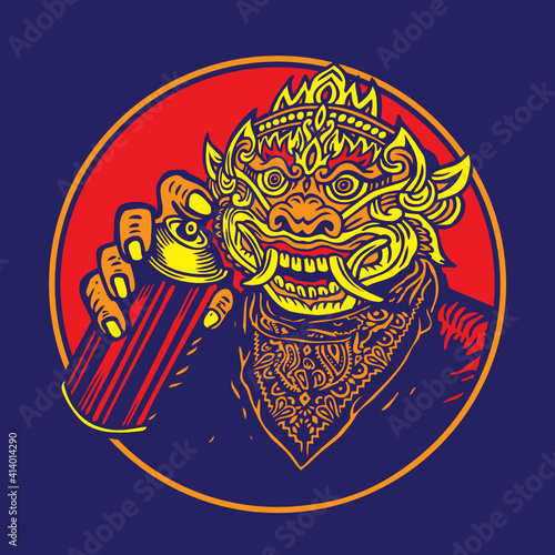 Barong Bali Graffiti Bomber Character Design Mascot Vector Illustration