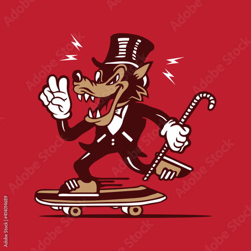 Skateboarding Character Design Mascot Wolves 