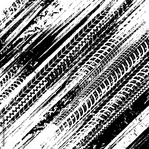 Car tires traces, wheel protector marks grunge texture. Vehicle burned rubber treads, motorcycle, racing car tire trails vector. Rally, motocross and off road motorsport, transport industry background
