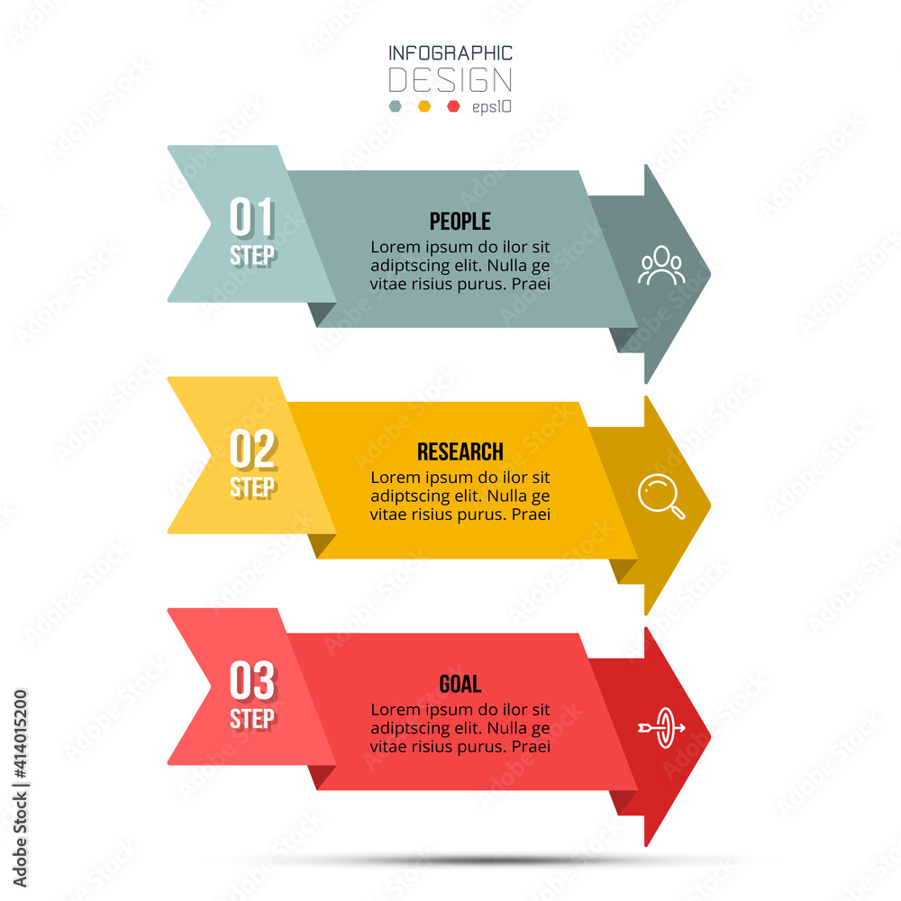 3 Steps for planning and presentation of ideas and results by arrow format can be used for media or marketing and business. vector infographic. 3 Steps for planning and presentation of ideas and results by arrow format can be used for media or marketing and business. vector infographic.