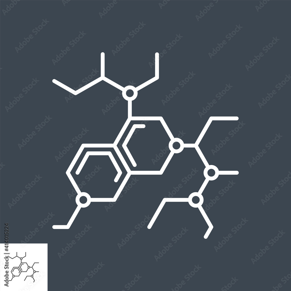 Molecule related vector thin line icon. Isolated on black background. Editable stroke. Vector illustration.