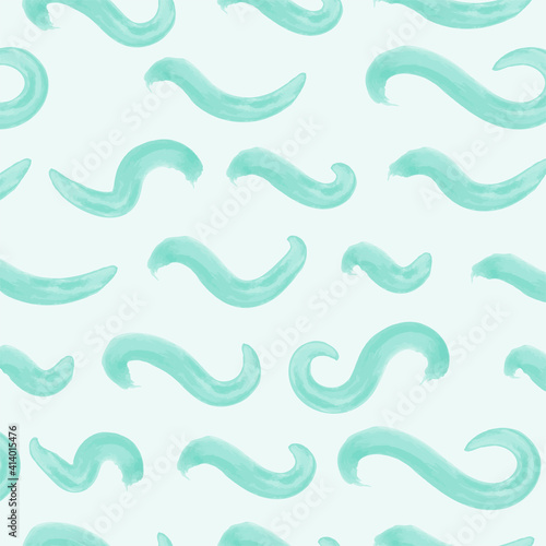 Hand drawn childrens watercolor wave pattern. Abstract background of sea, ocean, waves. Vector illustration. Seamless pattern