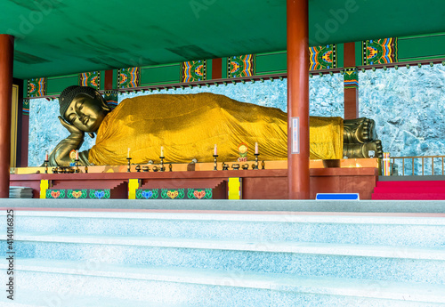 Thirteen meter long reclining Buddha at Manbulsa Temple in Yeongcheon, South Korea. photo