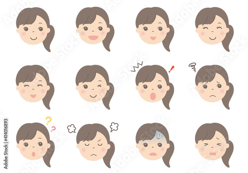 女性の顔イラスト（表情いろいろ） © matsukiyo