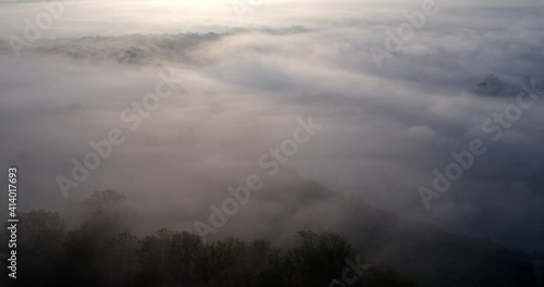 Aerial view of the dawn with fog in the fishponds, Crna Mlaka, Croatia photo
