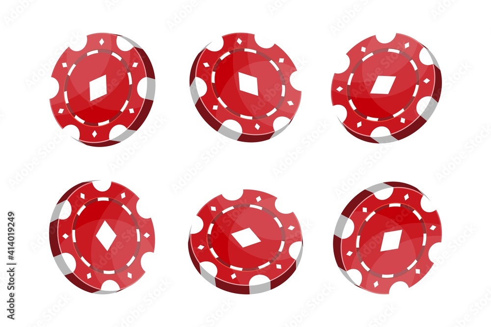 Casino red chips for poker or roulette. Elements to design logo, website or background. Vector illustration isolated on white background Casino red chips for poker or roulette. Elements to design logo, website or background. Vector illustration isolated on white background