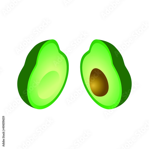 Two halves of avocado on a white background