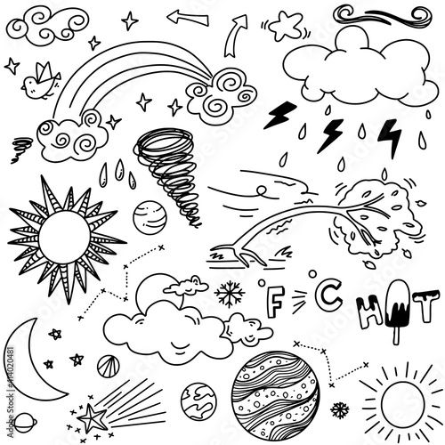 set of hand drawn Weather elements for design