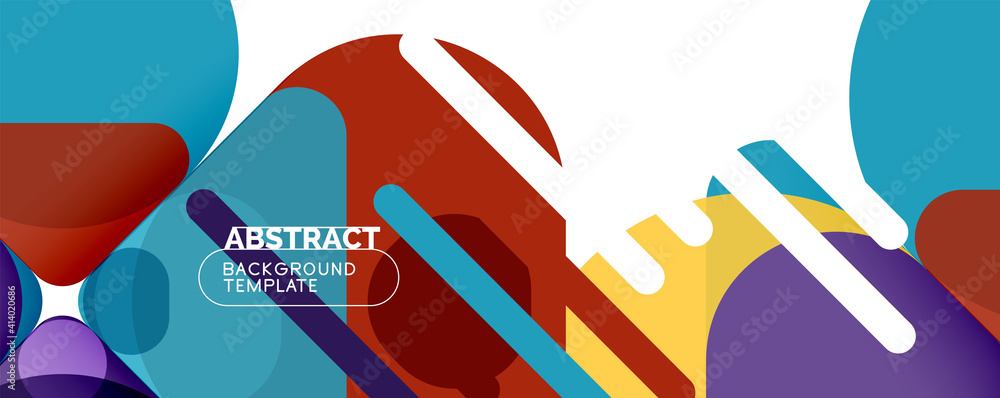 Flat geometric round shapes and dynamic lines, abstract background. Vector illustration for placards, brochures, posters and banners Flat geometric round shapes and dynamic lines, abstract background. Vector illustration for placards, brochures, posters and banners