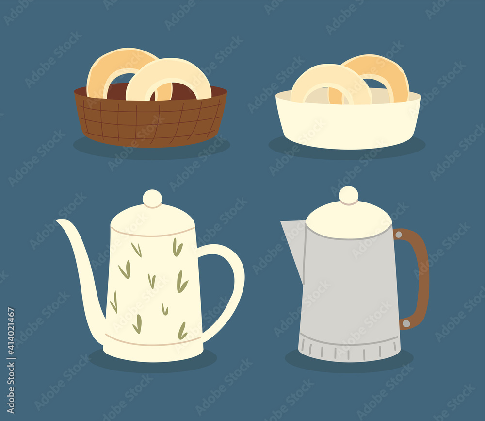 coffeeshop teapot donuts breakfast icon set coffeeshop teapot donuts breakfast icon set