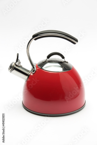 A Modern Retro Red Coffe pot on a White Background