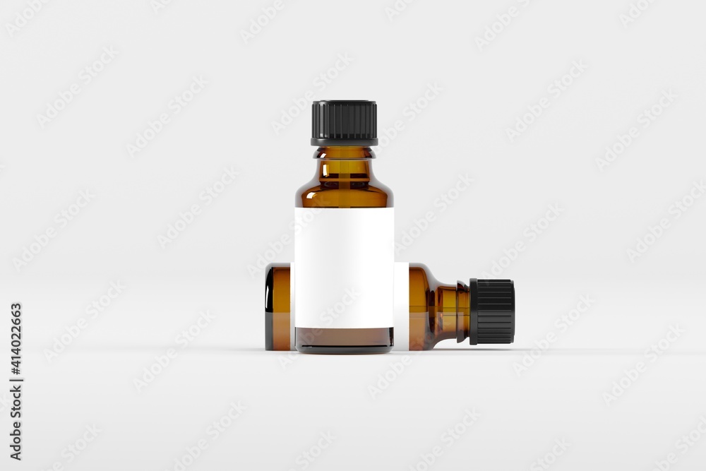 Amber Dropper Bottle Mockup 3D Illustration Amber Dropper Bottle Mockup 3D Illustration