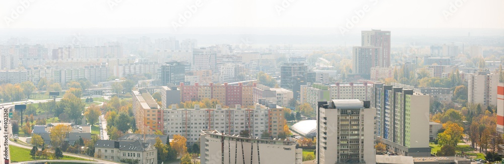 Fototapeta premium Panorama with modern high-rise residentals in Bratislava outdoors.