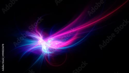 Abstract background, smooth blue red lines on a black background