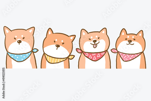 Vector Illustration of Cartoon Shiba Inu Dog Characters on Isolated Background