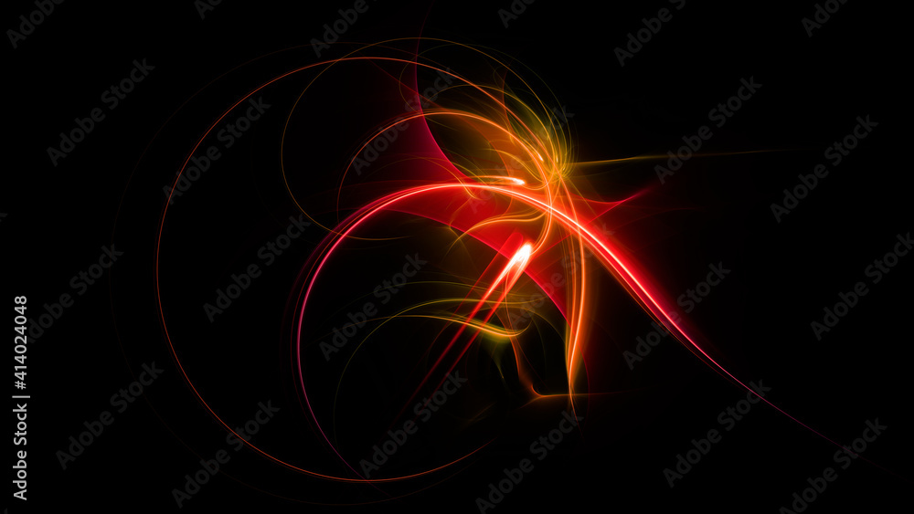 Abstract background, smooth red lines on a black background