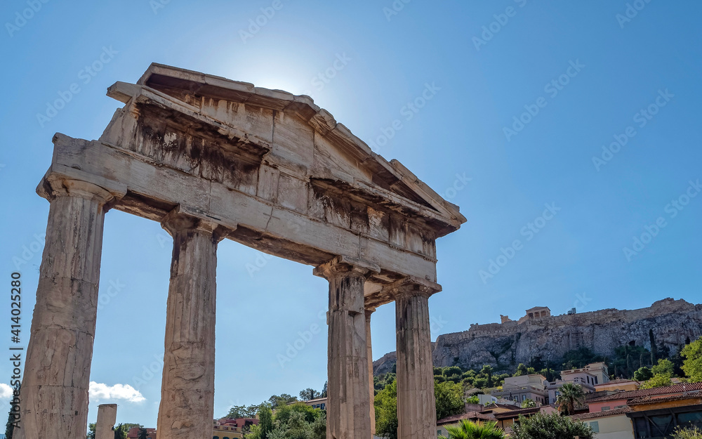 the ancient gate of the Roman forum under Acropolis of Athens, Greece